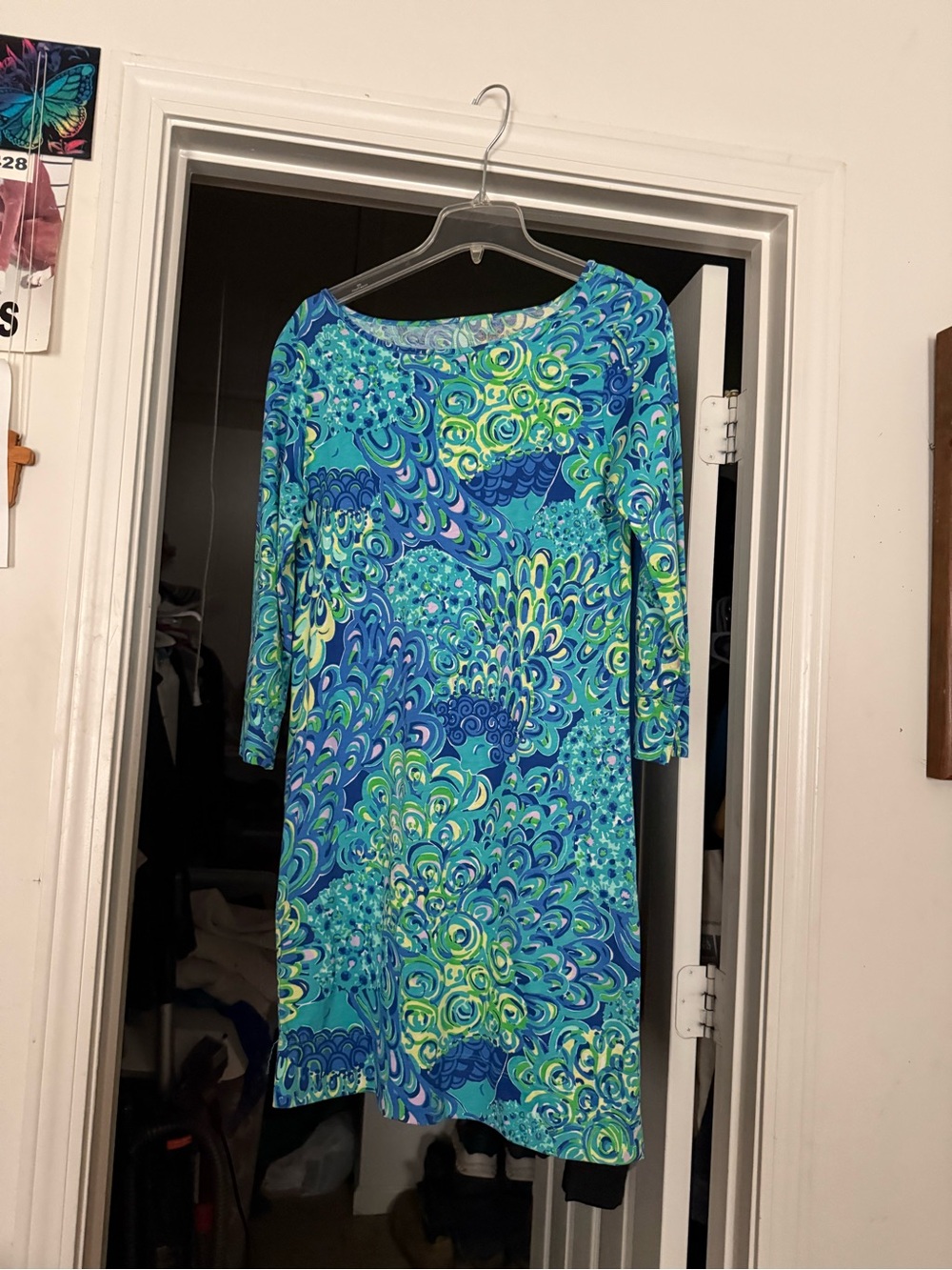 Lilly Pulitzer Marlowe Dress, Blue and Green Printed Boatneck Shift Dress